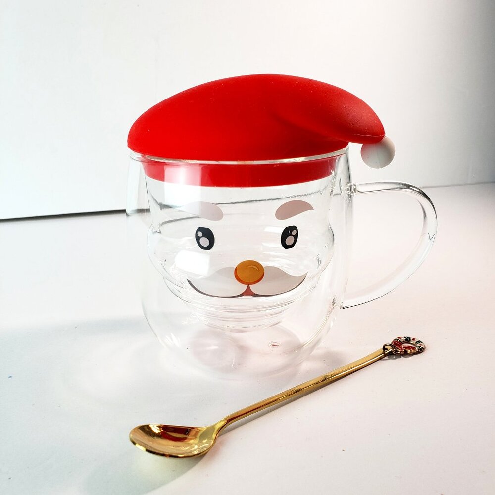 🎅🎄 Santa Claus Christmas Glass Coffee Mugs - Insulated Double Wall! 🎄🎅